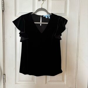 Draper James Black Velvet Flutter Sleeve Blouse Size 0